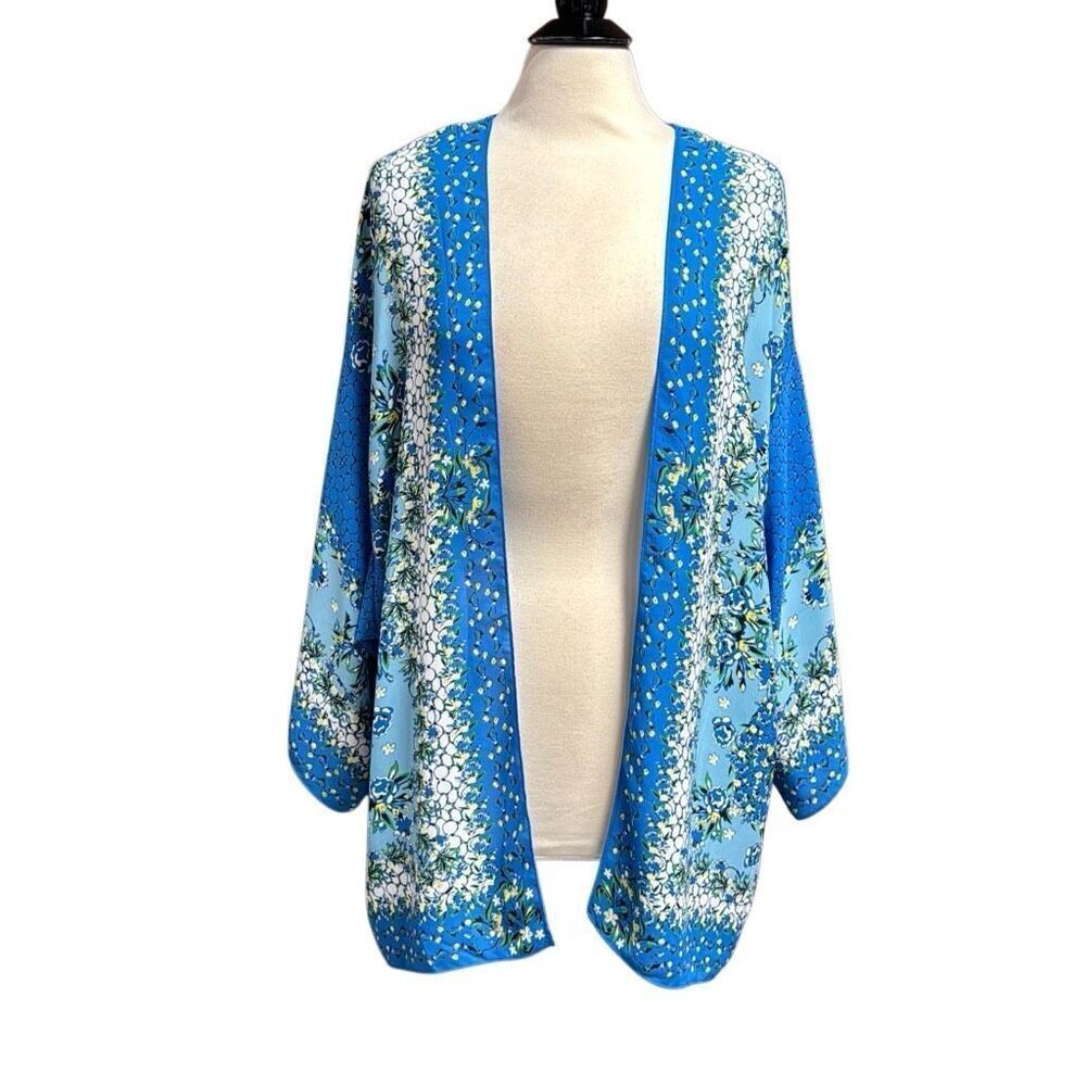 Max Studio London Women’s Blue Floral Kimono Size 1X NEW